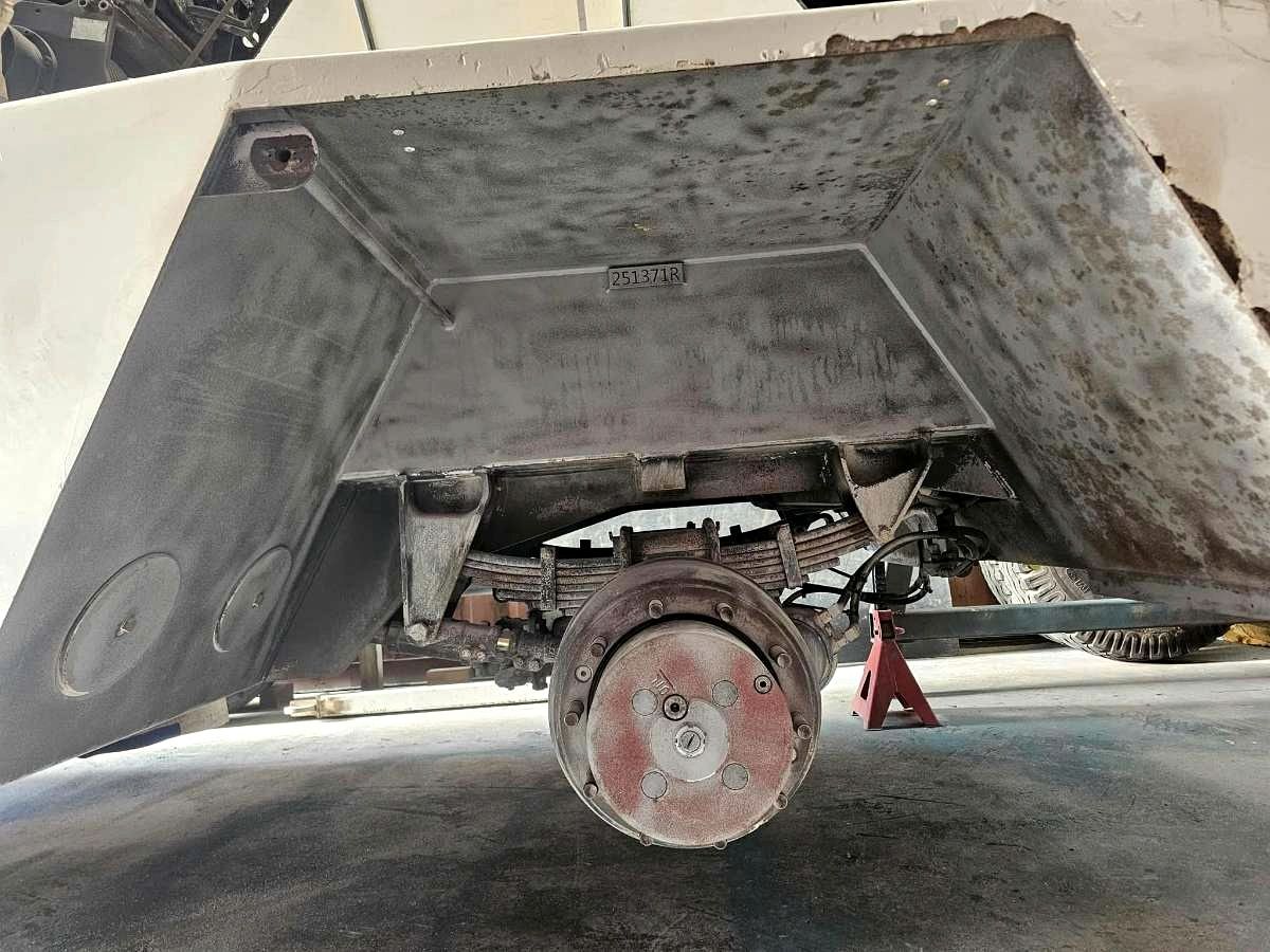 Heavy haul trailer chassis before abrasive blasting